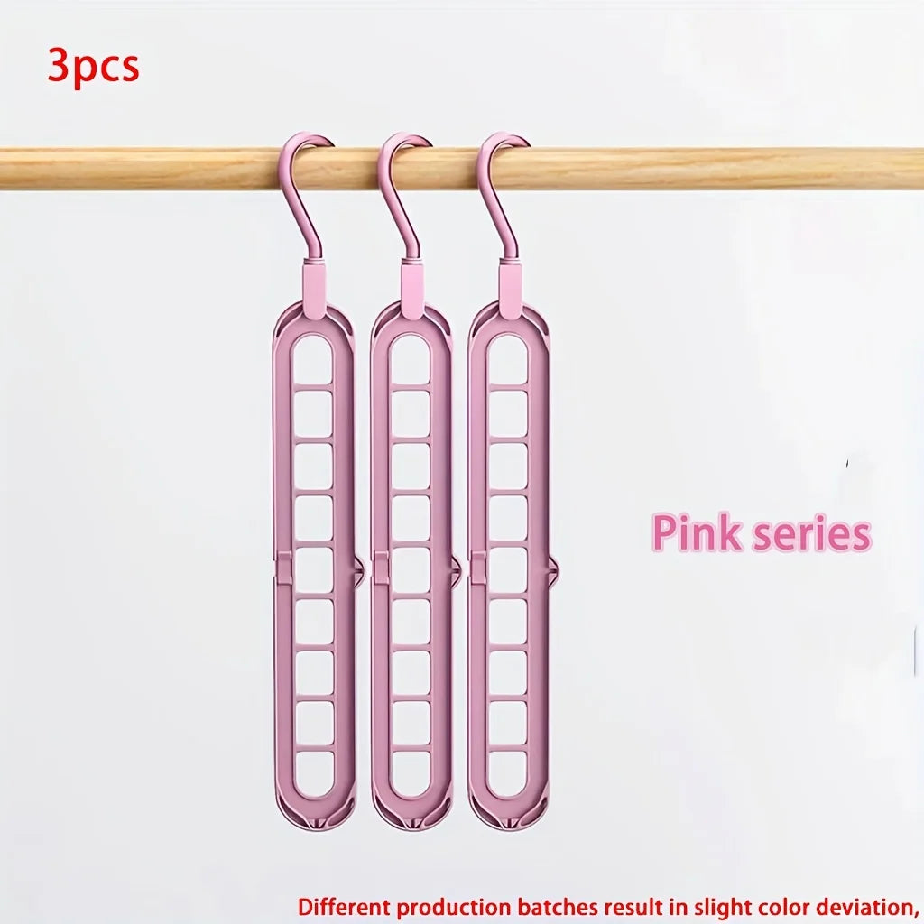 3 PCS Set, Plastic 9-Hole Foldable Hangers, Heavy Duty Space Saving Clothes Organizer Hangers, For Room, Closet, Wardrobe, Drying Racks Home Clothing Accessories