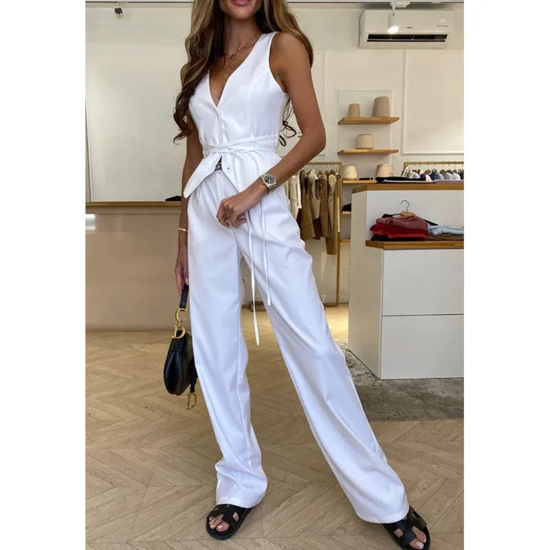 NEW Arrivals UK Size Black/Gray/White Color Elegant Chic Lace-Up V-Neck Women Vest Fashion Solid Slim Sleeveless Tops Female Spring Summer Fashion Sexy Lady Streetwear
