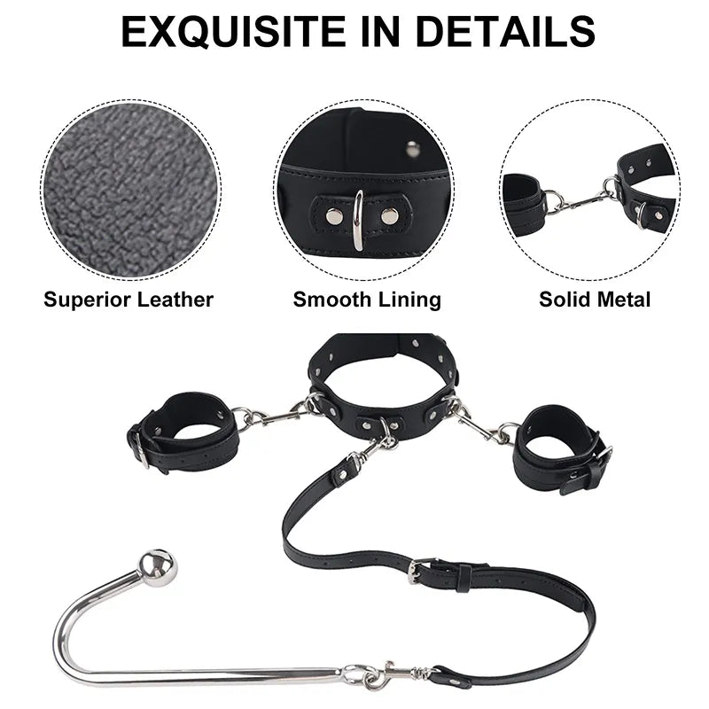 BDSM Alternative Sexual Couples Kit Metal Anal Hook Harness Necklace Bondage Handcuffs Sex Toys for Women Sadomasochism Accessor