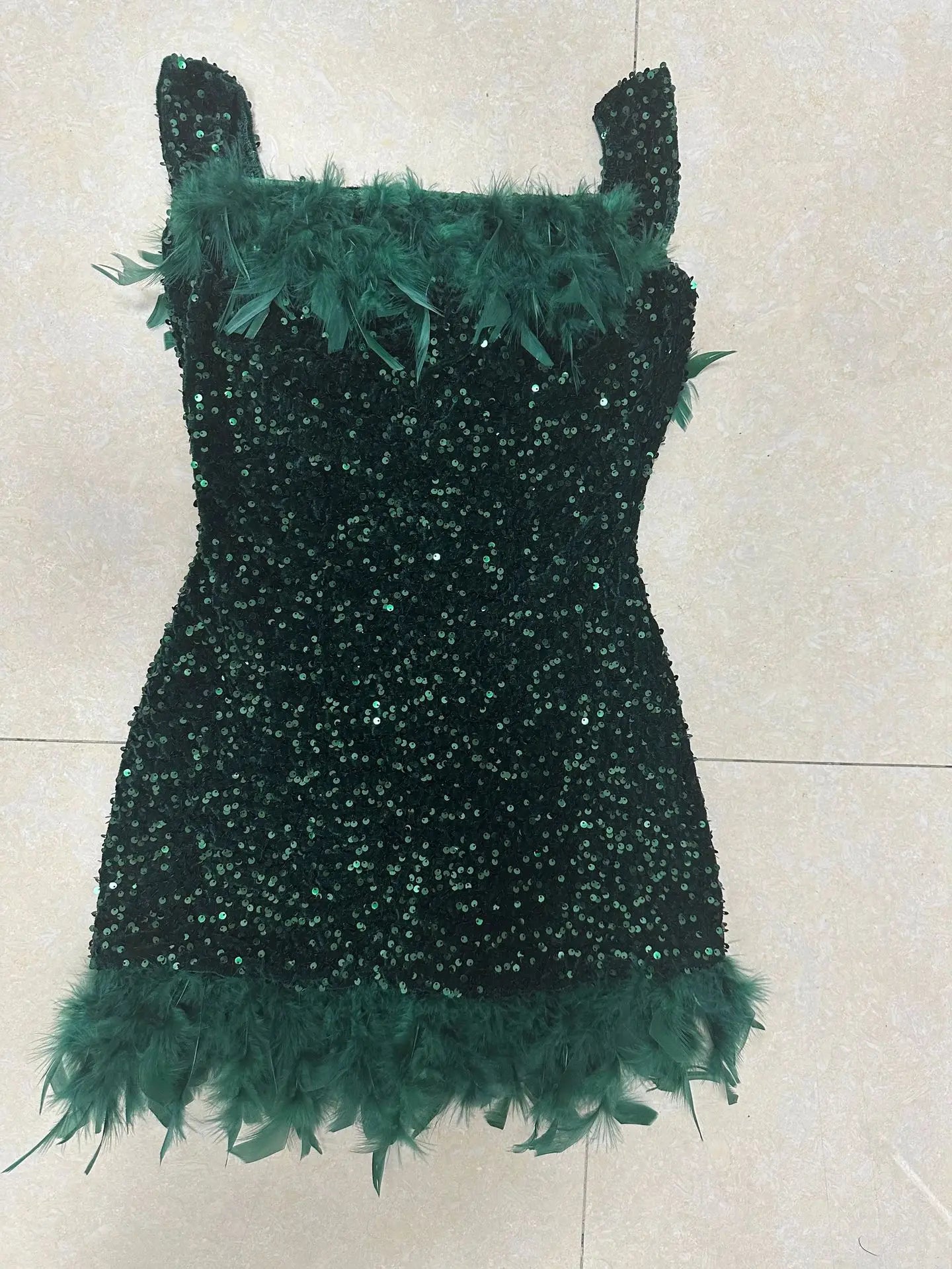 NEW Arrivals L-5XL Plus Size Sequin Feather Evening Party Night Club Dance Dress Female Luxury Dinner Prom Ladies Mini Outfit Spring Autumn Summer Elegant Women Sexy Dress