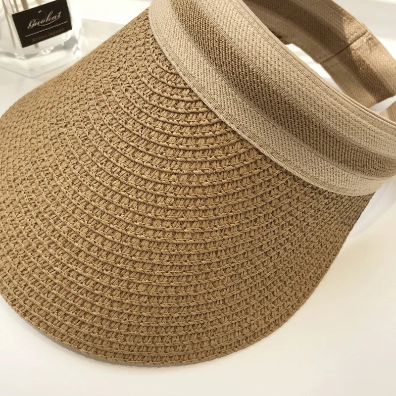 New Summer Empty Top Sun Hat Anti Uv Female Outdoor Visor Cap Casual Shade Hat Straw Wide Large Brim Beach Sunhat Lady