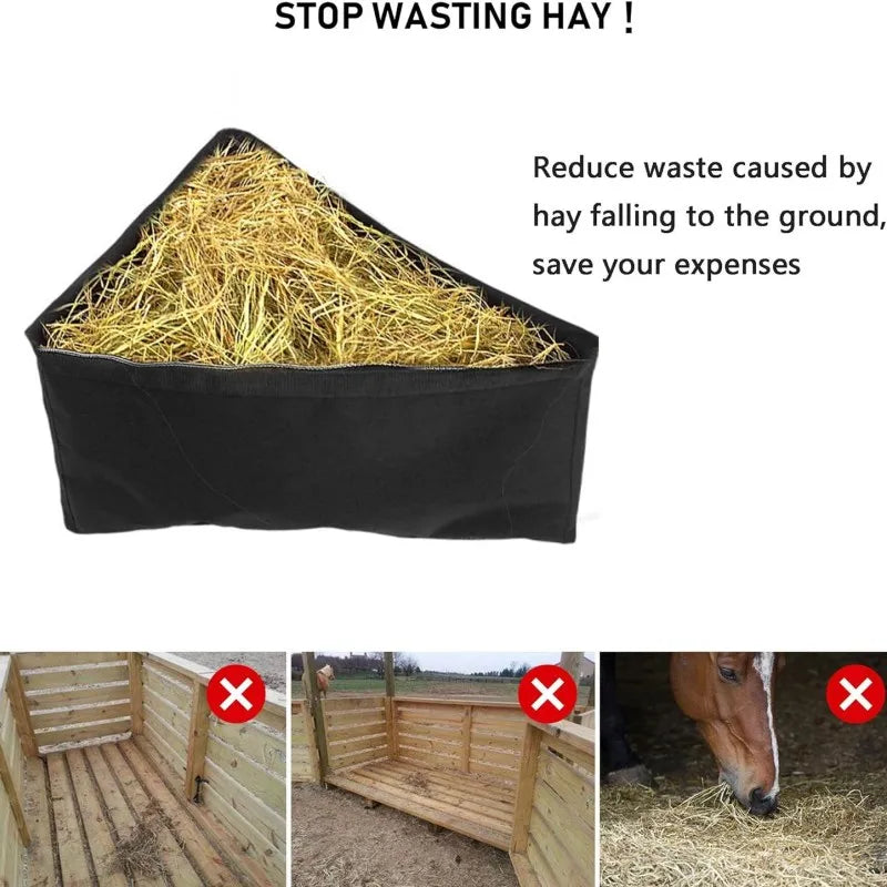 New Horses Corner Feeder Deep Corner Hay Bag Large Capacity Hay Feed Bags with Mesh Bottom Snaps for Horse Trailer Stall