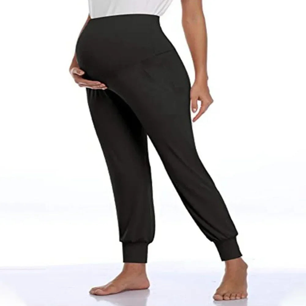 S-2XL Spring Autumn Maternity Women's Casual Pants Solid High Waist Stretchy Lounge Trousers For Pregnant Women Joggers With Pockets Pregnant Women Sports Clothes