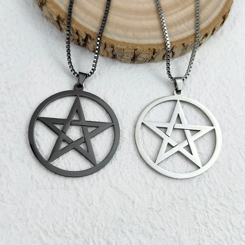 35-55cm Round Five-Pointed Five-Alpha Star Hollow Stainless Steel Gold-Plated Women's Necklace, Silver Box Chain Necklace, Black Jewelry Accessories