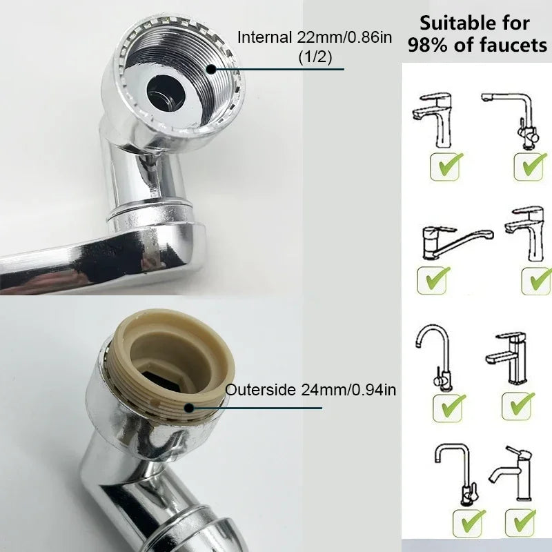 NEW Arrivals 1080° Rotatable Extension Faucet Sprayer Head 2 Spray Modes Universal Bathroom Kitchen Tap Extend Adapter Aerator Home Supplies
