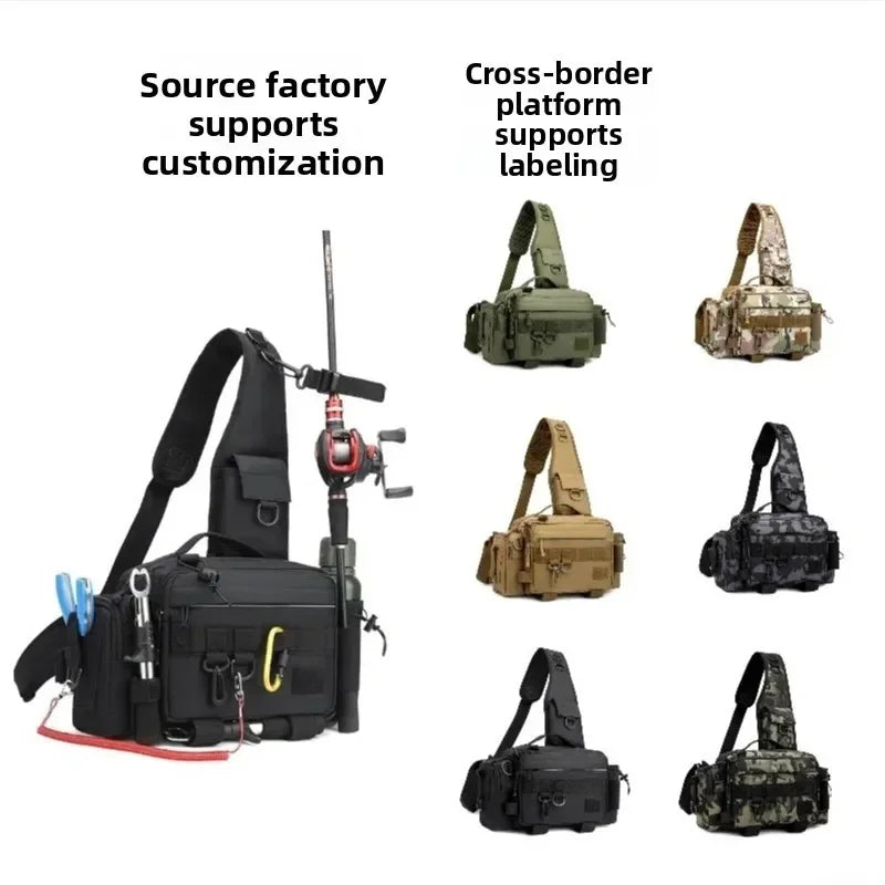 Multifunction Waist Bag Fishing Rod Bag Tactical Backpack Crossbody Bag Fishing Rod Holder Tackle Lures Bag
