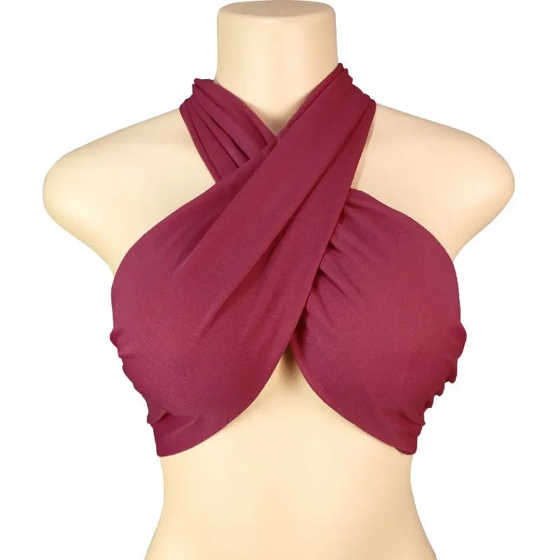 Multi-Colors Sexy Tank Top Cross Bandage Backless Sleeveless Halter Crop Tops Women Bare Midriff Camisole Female Tube Top Cropped Vest