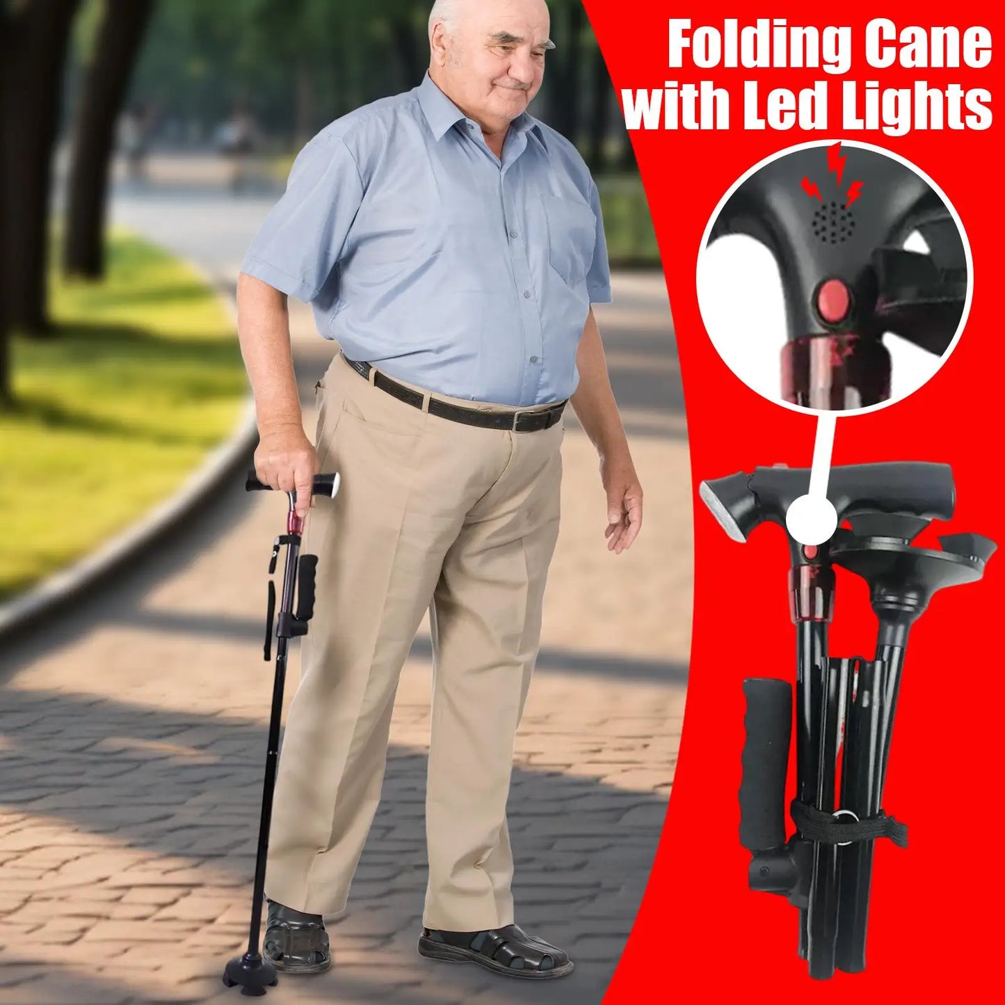 Collapsible Telescopic Anti Slip Smart Cane Elder Cane LED Lights With Emergency SOS Alarm Walking Trusty Sticks Elder Crutches For Mothers The Elder Outdoor Night Hiking Travel Hospital