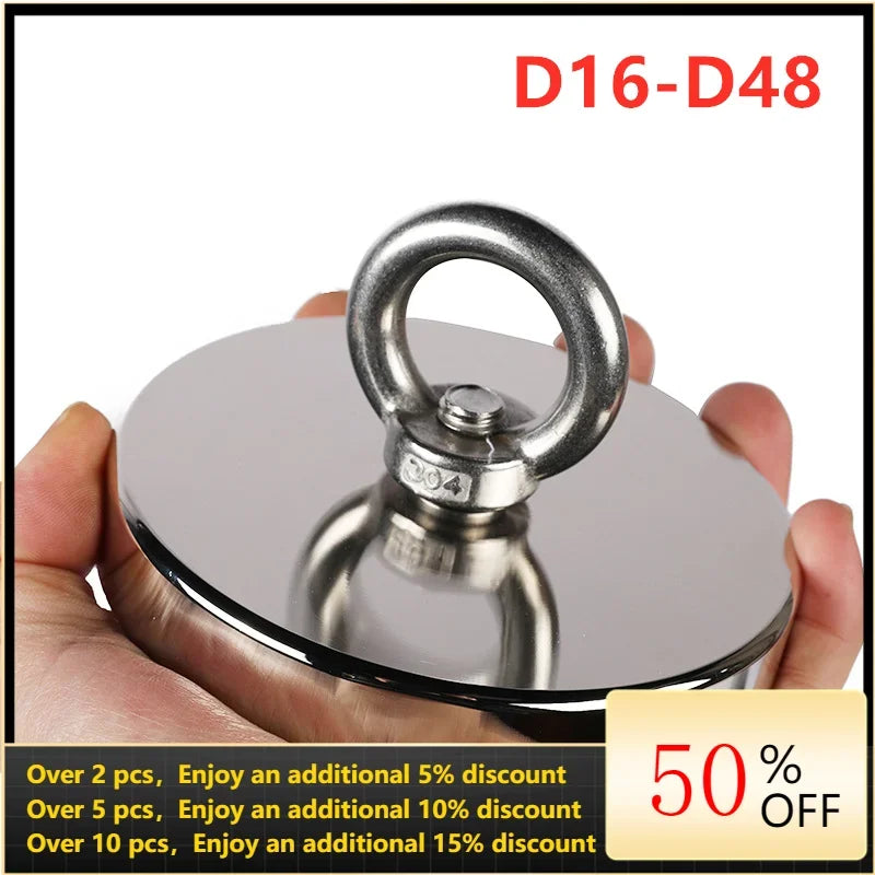 Super Strong Neodymium Fishing Magnets Heavy Duty Rare Earth Magnet with Countersunk Hole Eyebolt for Salvage Magnetic River Lakes Sea Boat Fishing Accessories.