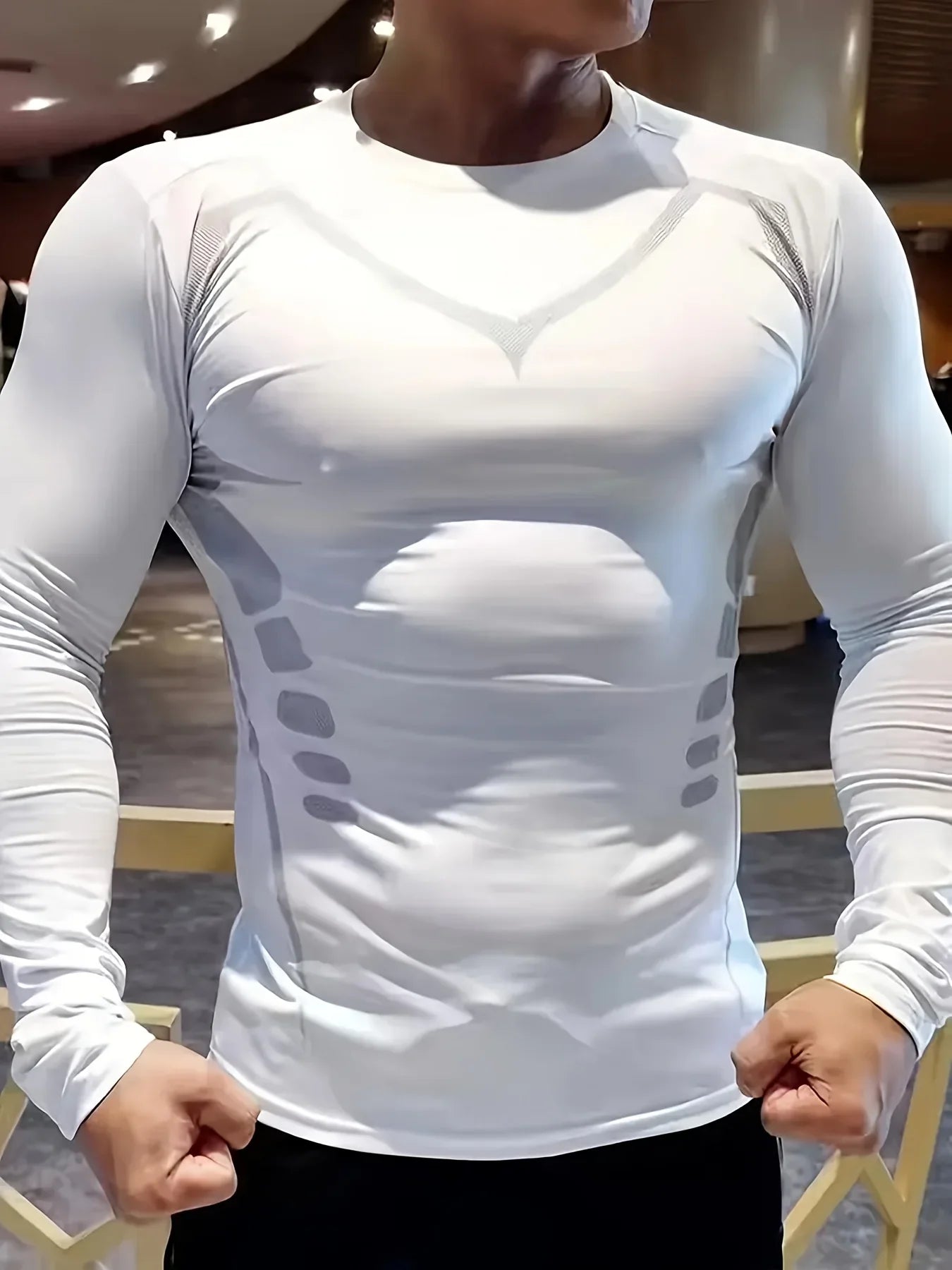 S-3XL Plus Size Men's Sportswear Quick Drying T-Shirt, Elastic Compression Training Top, Breathable Running Gym Cycling Fitness Long Sleeve Shirt Men Sports Apparel Accessories