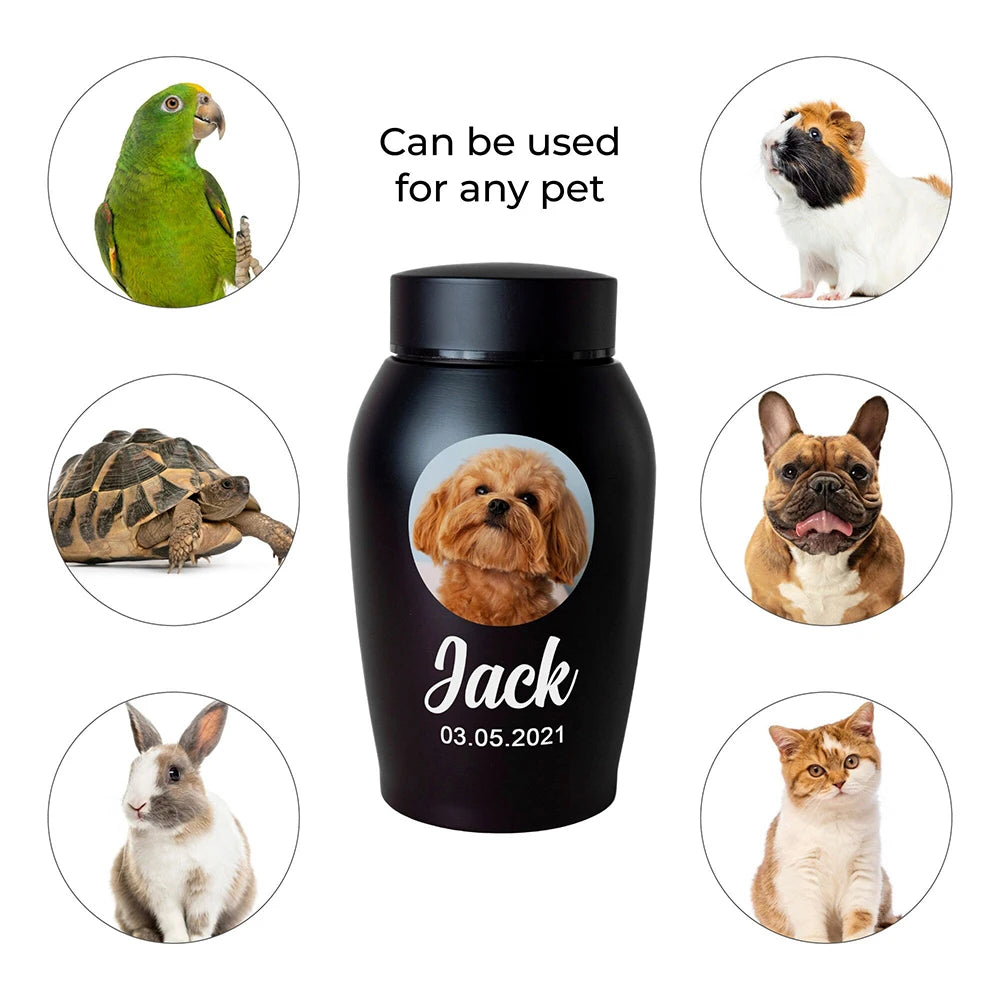 Dogs Cats Custom Pet Urns for Ashes Stainless Steel Cat Dog Urns Memorials Pet Photo Names Dates Urn for Dogs Ashes Pet Souvenir Jar Keepsake Gifts Pets Last Farewell Funeral Supplies