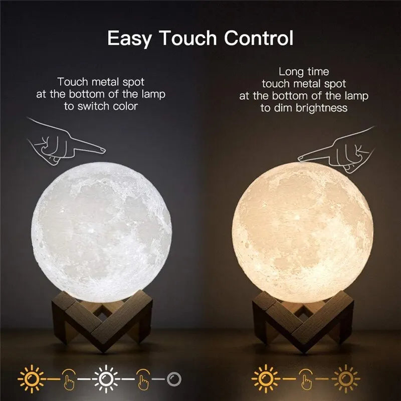 LED Night Light Rechargeable 3D Print Moon Lamp Touch Moon Lamp Night Lamp Table Lamp Home Bedroom Decor Birthday Gifts