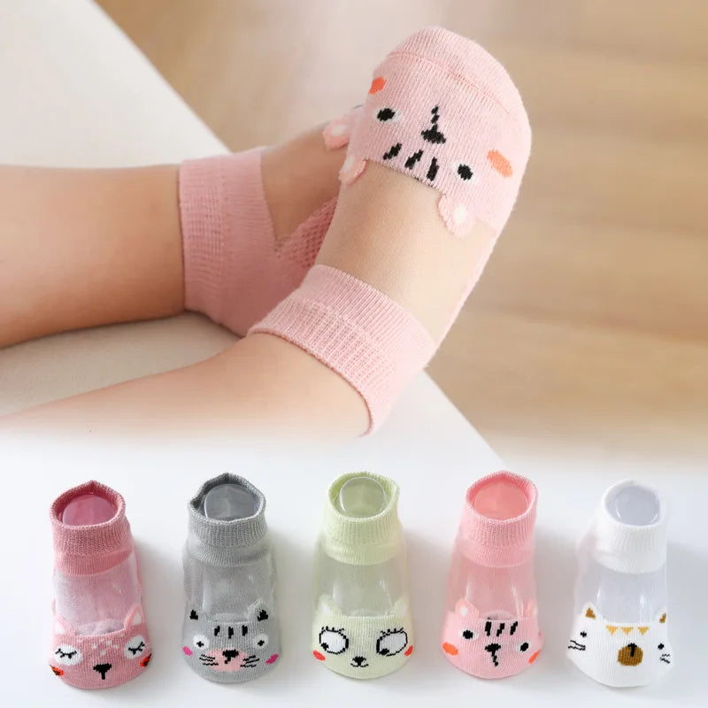 5 Pairs Set 0-12Y Summer Cotton Newborn Kids Socks Cute Cartoon Thin Mesh Baby Short Socks Dinosaur Bear Children Socks for Boys Girls Apparel Accessories