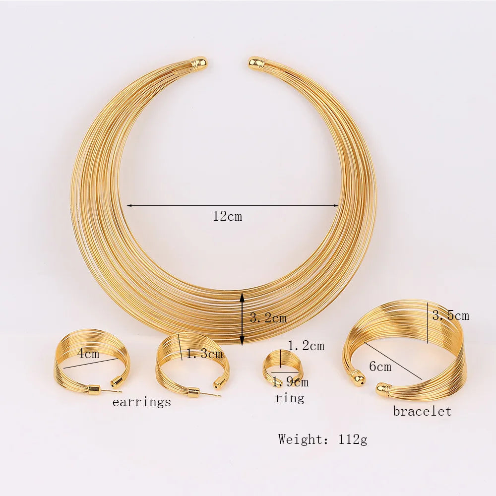 Fashion Dubai Gold Color Jewelry Sets Exaggerated Line Necklace Wedding Gift African Jewelry for Women