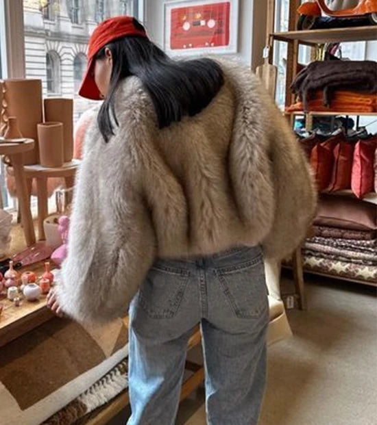Low-Price Sales are Limited NEW Gray/Black S-2XL Iconic Street Fashion Week Luxury Brand Winter Warm Snow Outerwear Cropped Faux Fur Coat Women Evening Nightclub Coats Fluffy Short Fur Jacket Ladies Girls Luxury Fashion Cloth