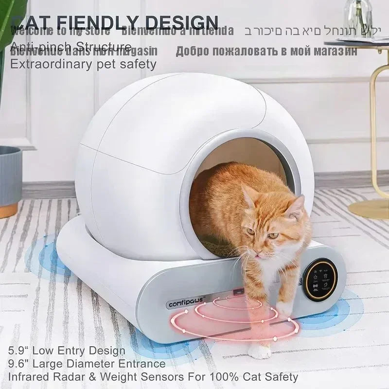 65L Automatic Smart Cat Litter Box Self Cleaning Fully Enclosed Cat Litter Box Pet Toilet Litter Tray English versions