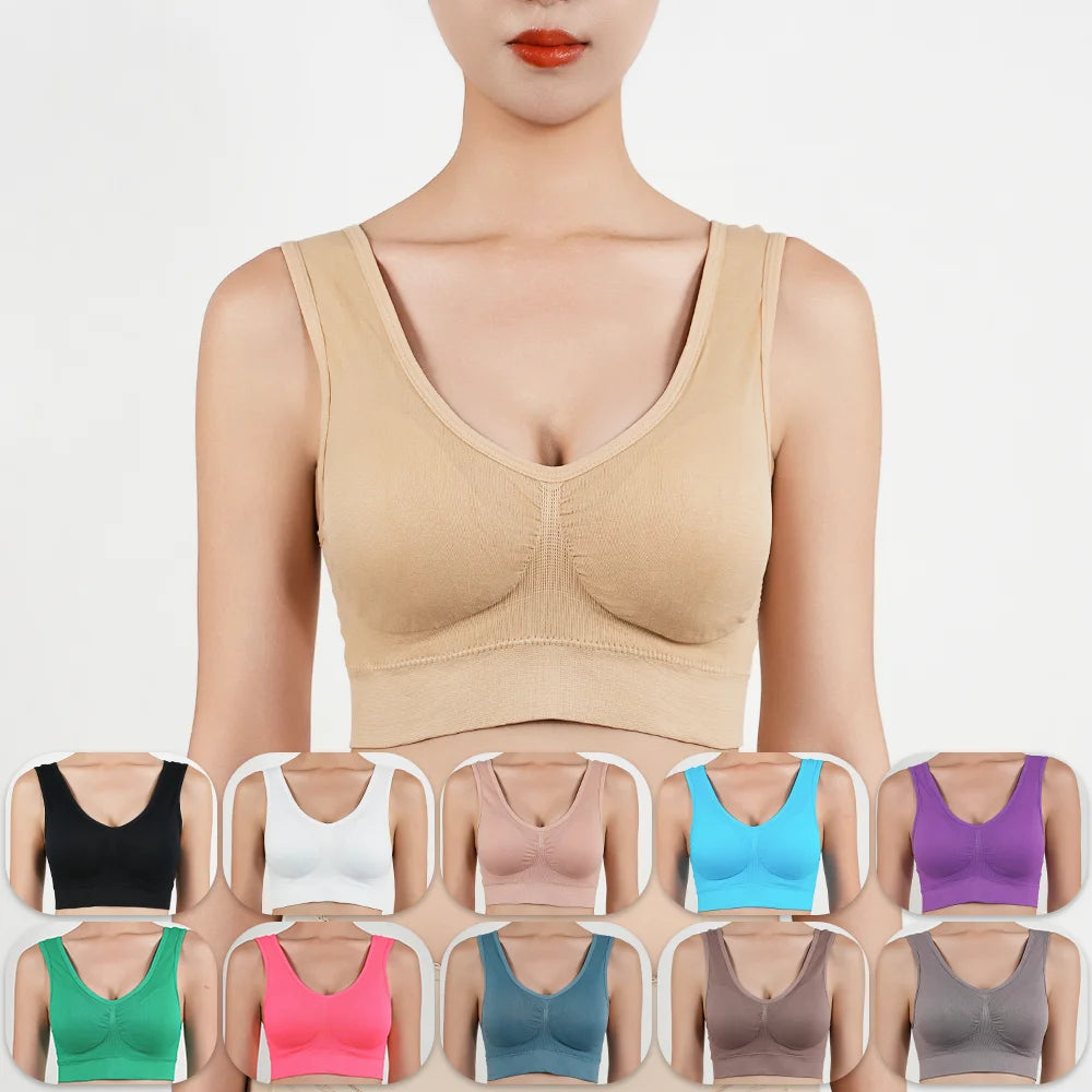 S (45-55kg) - 5XL(115-123kg) UK Plus Size Women's Push Up Yoga Pilates Bras Running Gym Seamless Breathable Vest Top Removable Padded  Anti-Sagging Upper High Elasticity Sport Brassiere