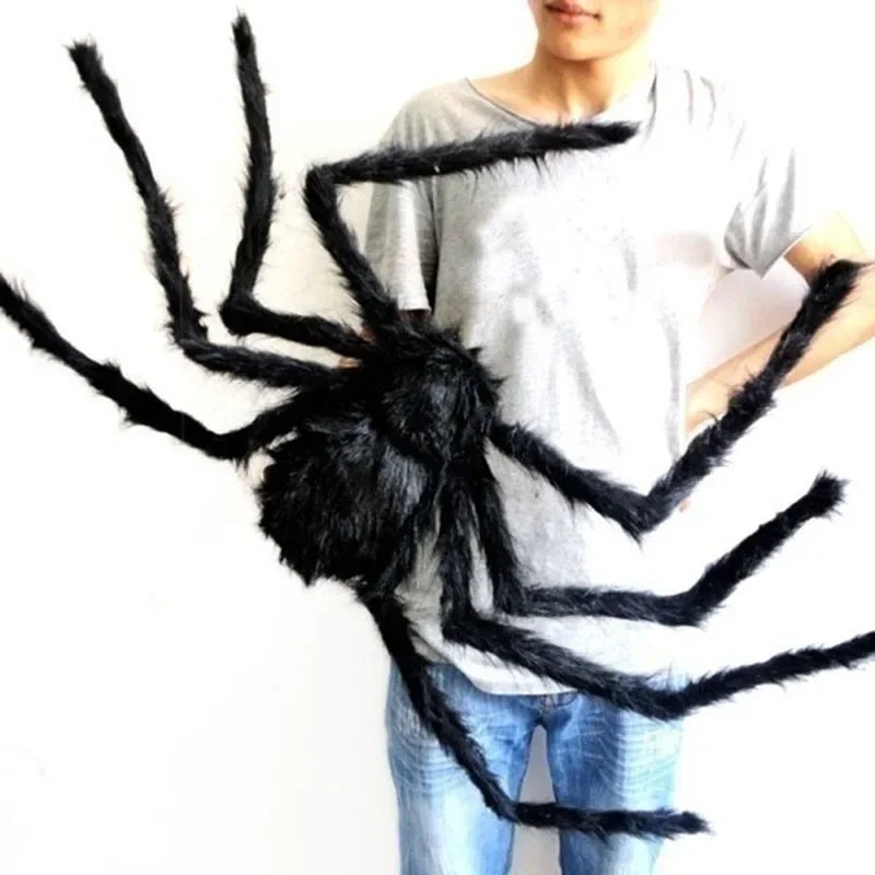 90cm/125cm/150cm/200cm Halloween Giant Black Plush Spider Decoration Haunted House Prop Indoor Outdoor Decor