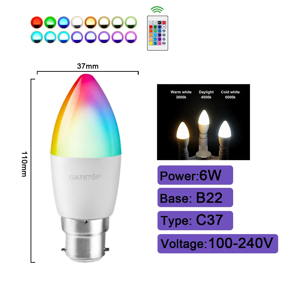 NEW Arrivals 5-10 PCS Set Smart RGB-6000K LED Bulb Spotlight E27 E14 B22 GU10 with Infrared Remote Control, Suitable for Colorful Home Bedroom Living Room Party  Lighting