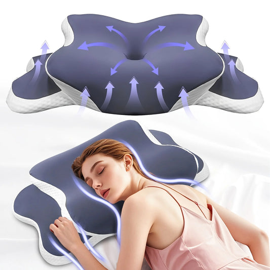 NEW Arrivals Purple Color Butterfly-Shaped Ergonomic Pillow – Breathable Mesh Fabric, Suitable for Side Sleepers, Back Spine Cervical Support Massage Cushion