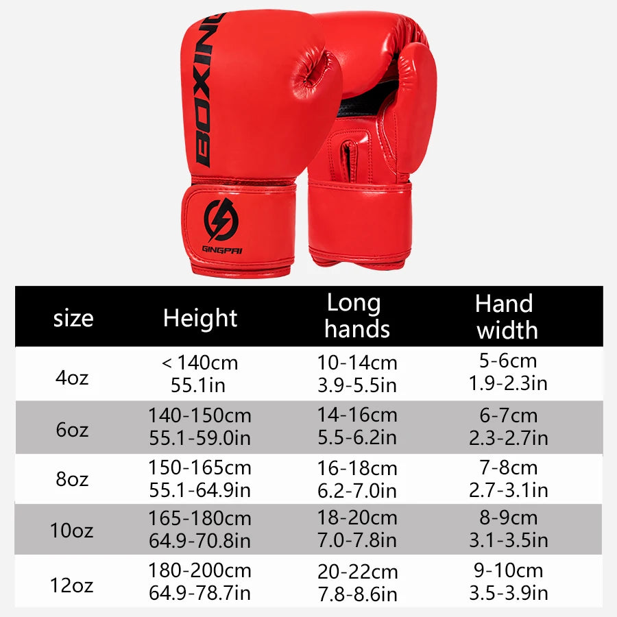 Kids/Adults Professional 4/6/8/10/12oz Boxing Gloves PU Leather Muay Thai MMA Profession Kickboxing Sandbag Women and Men Training Practice Exercise Gloves Equipment Sports Accessories