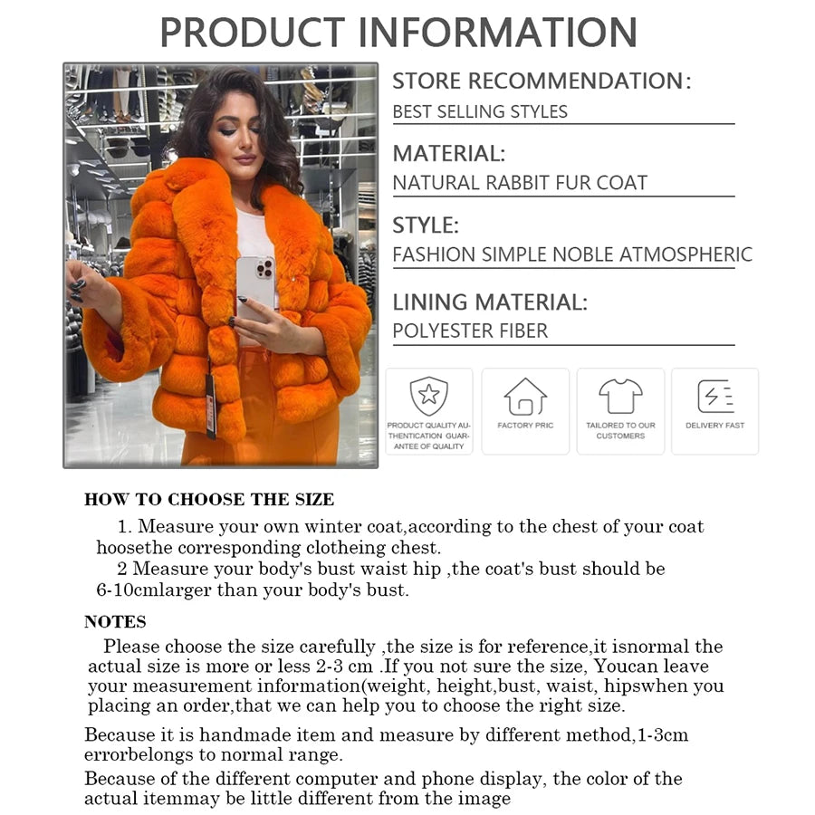 NEW Arrivals XS-4XL 6 Colors Winter Real Rabbit Fur Coat Women Real Fur Coat Female Luxury Natural Rabbit Fur Coat Best Selling High Quality Chinchilla Colors Girls Winter Fashion Clothing Supplies