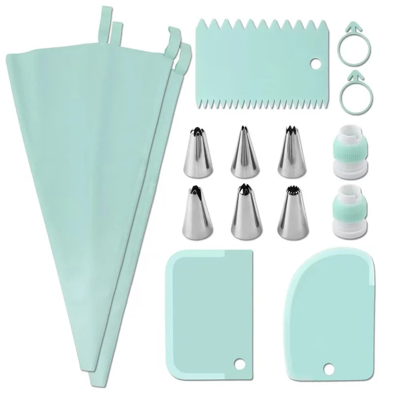 15 PCS Full Set Piping Pastry Bag with Nozzles Set for Confectionery Tips Baking and Bakery Accessories Spatula Smoothing Cake Decoration Tools Cooking Accessories Kitchen Supplies