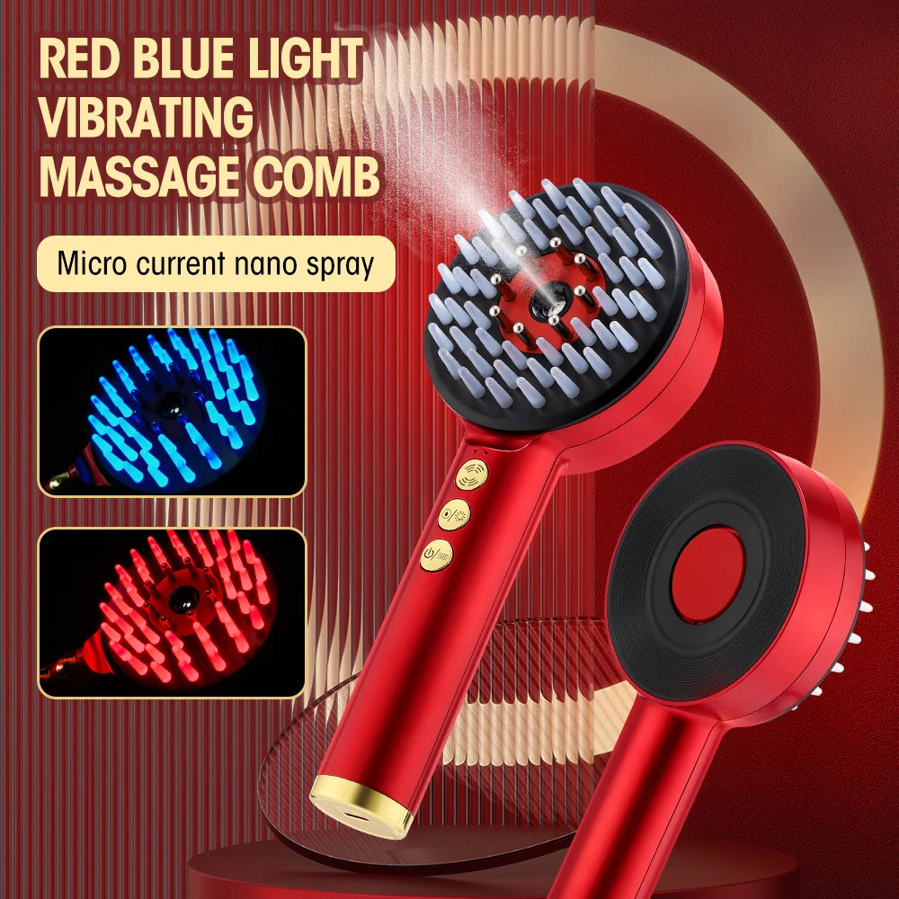 NEW Arrivals EMS Electric Massage Comb Vibration Red Blue Light Therapy Hair Growth Massage Scalp Brush Anti Hair Loss Nano Spray Hair Care Supplies