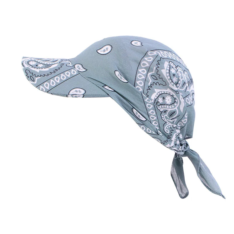 New Arrivals Women Female Cotton Paisley Head Scarf Visor Hat With Wide Brim Sunhat Summer Beach UV Protection Sun Hats Adjustable Baseball Bandana Cap Girls Ladies Summer Fashion Apparel Accessories Supplies