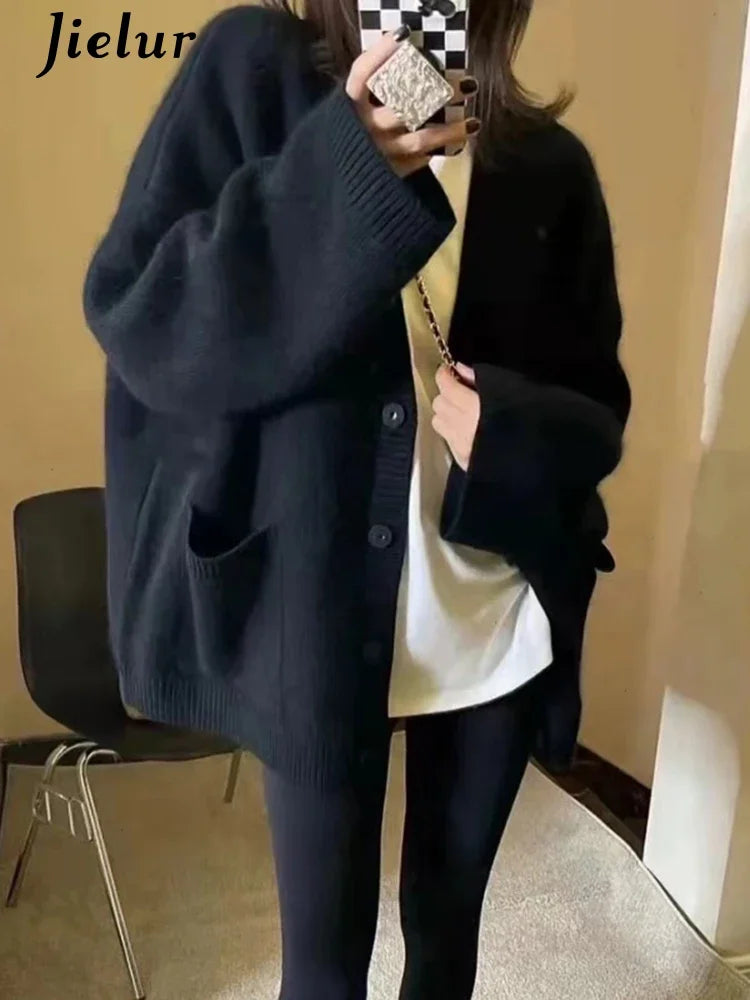 NEW Arrivals Solid Color Chic Long Sleeves Loose Casual Women Cardigan Sweet Knitting Fashion Single Breasted Simple Female Cardigans Ladies Girls Luxury Fashion Clothing Supplies