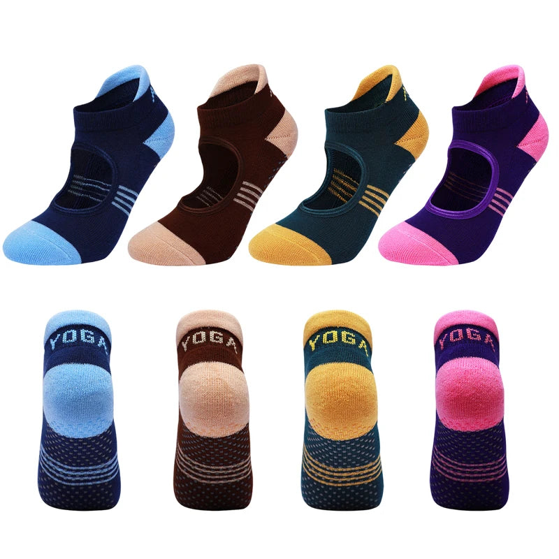 Thick Jacquard Yoga Socks Backless Towel Bottom Anti Slip Breathable Cotton Ballet Dance Pilates Sports Socks for Fitness Gym