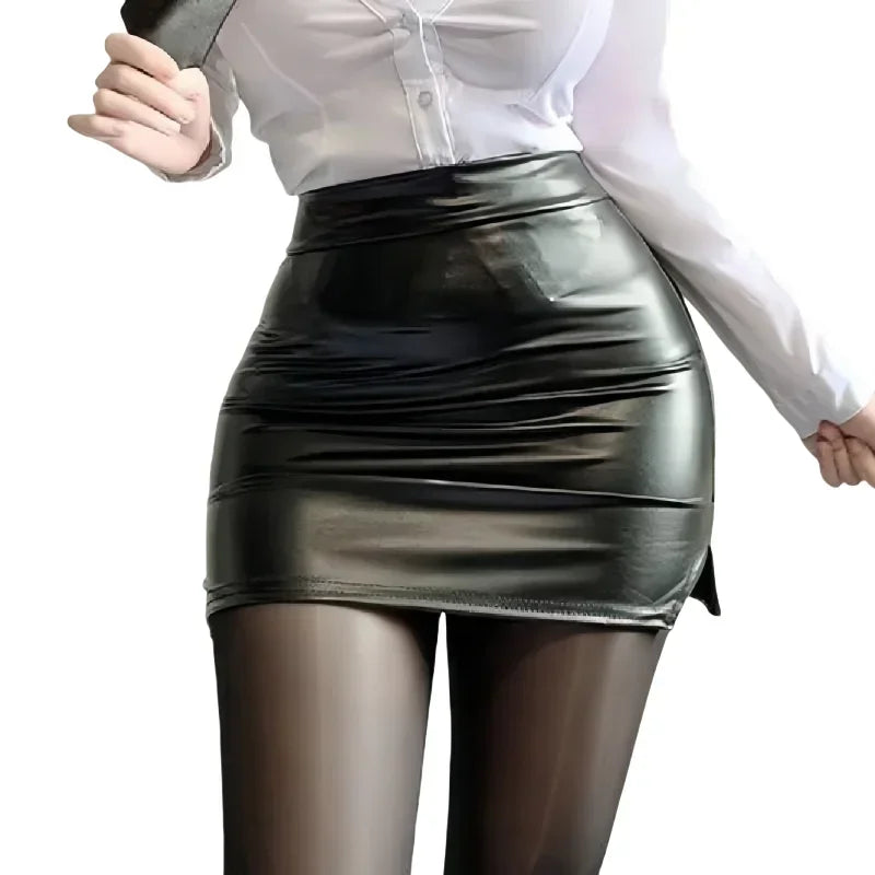 NEW Arrivals UK Size Black/Red Sexy Leather Pleated Skirts French Fashion Wrap Hip Short High Waist Mini Skirt Nightclub Clothes for Women Girls Sexy Evening Party Skirts