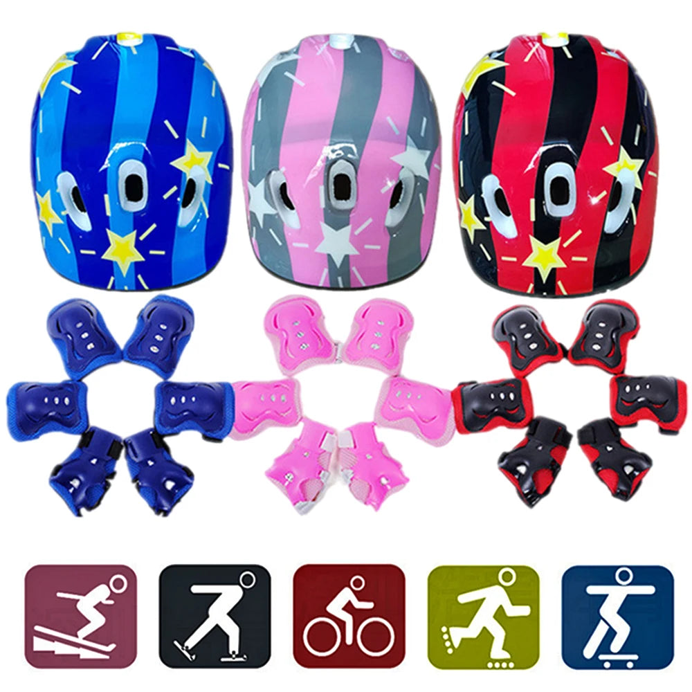 NEW SET Children Kids Adjustable Helmet Protective Gear Set Sports Knee Elbow Wrist Pads for Children Boys Girls Bike Skateboard Scooter Roller Outdoor Sports Supplies