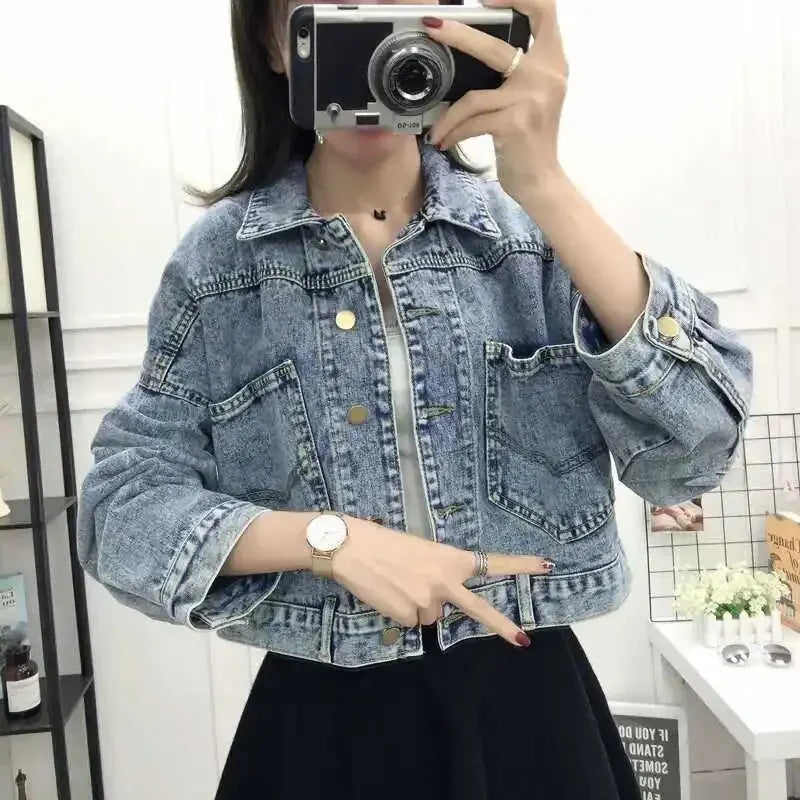 Women's Loose-fit Cropped Denim Jacket Spring/autumn Casual Top Student Style Bf Jacket 2023 New Fashion Small Outerwear