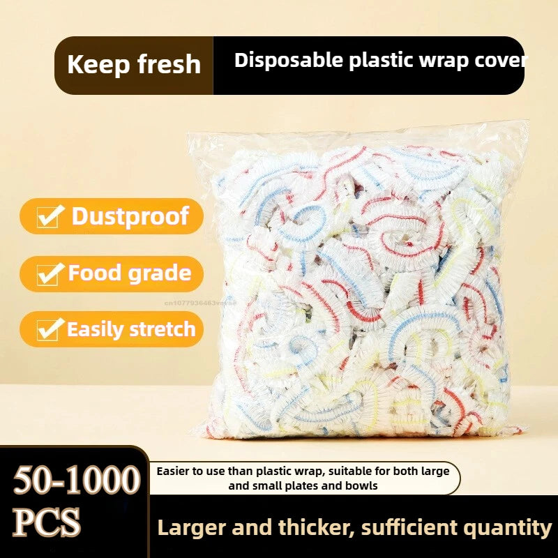 NEW 1000 PCS Set Plastic Food Cover Bags Food Grade Fresh-Keeping Travel Transparent Packaging Bag Reusable Wrap Kitchen Disposable Colorful Cling Film