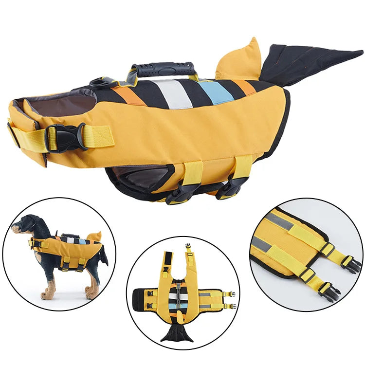 12 Colors Top Quality Dogs Life Jacket for Small Medium Large Dogs Swim Boating Flotation Vests High Buoyancy Shark Pet Swim Safety Vest Pets Apparel Supplies