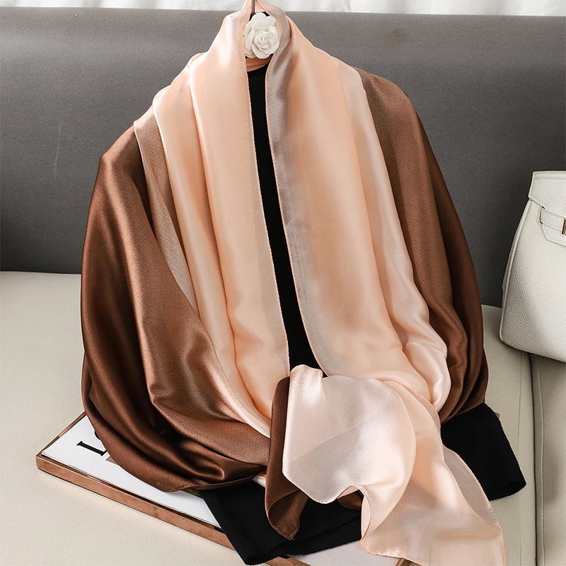 Luxury Gradient Silk Scarf Women Brand Solid Femme Shawls Wraps Bandana Head Foulard Fashion Lady Hijab Wedding Poncho