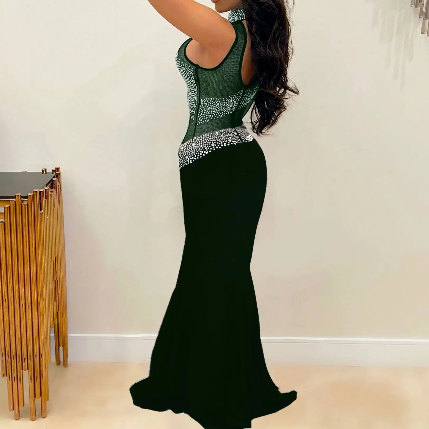 L-5XL Plus Size 5 Colors Sheer Rhinestones Evening Party Red Carpet Dress Female Luxury Business Dinner Celebrities Wedding Guest Prom Lady Summer Elegant Women Dresses