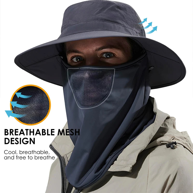 2 PCS Set Summer Sun Hats UV Protection Outdoor Beach Camping Hunting Fishing Cap For Men Women Hiking Camping Visor Bucket Hat Neck Flap Fisherman Hat