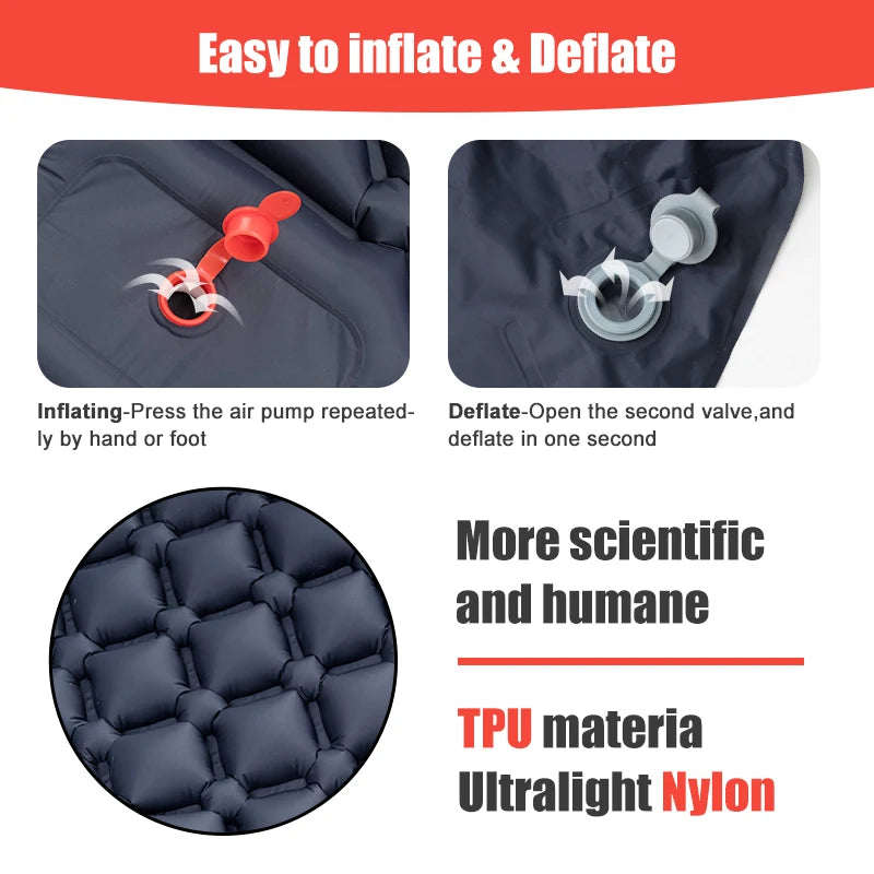 Outdoor Camping Sleeping Pad Inflatable Mattress with Pillows Ultralight Air Mat Built-in Inflator Pump Travel Hiking