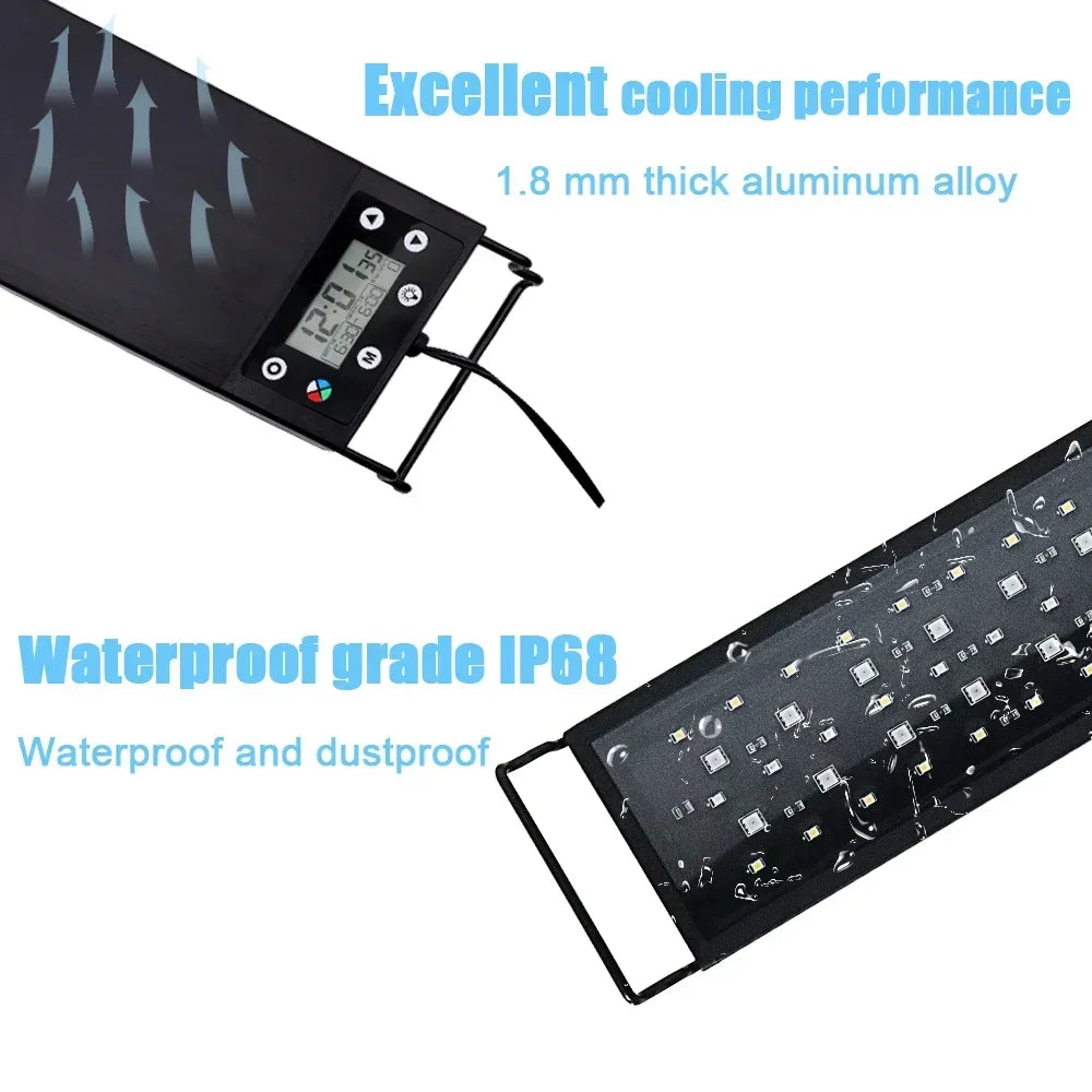 30-45-60cm Fish Tank 24/7 Full Spectrum Lighting LED Light Aquarium Decoration Aquatic Plant Growth Lamp IP68 Waterproof 100V-240V