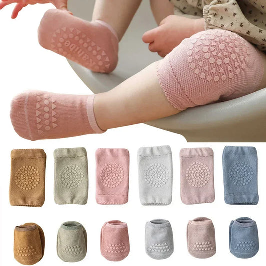 NEW 0-6Yrs Baby Knee Cotton Pads Socks Set for Girls Boys Summer Solid Color Anti Slip Socks Kid Crawling Safety Floor Sock Leg Knee Protector