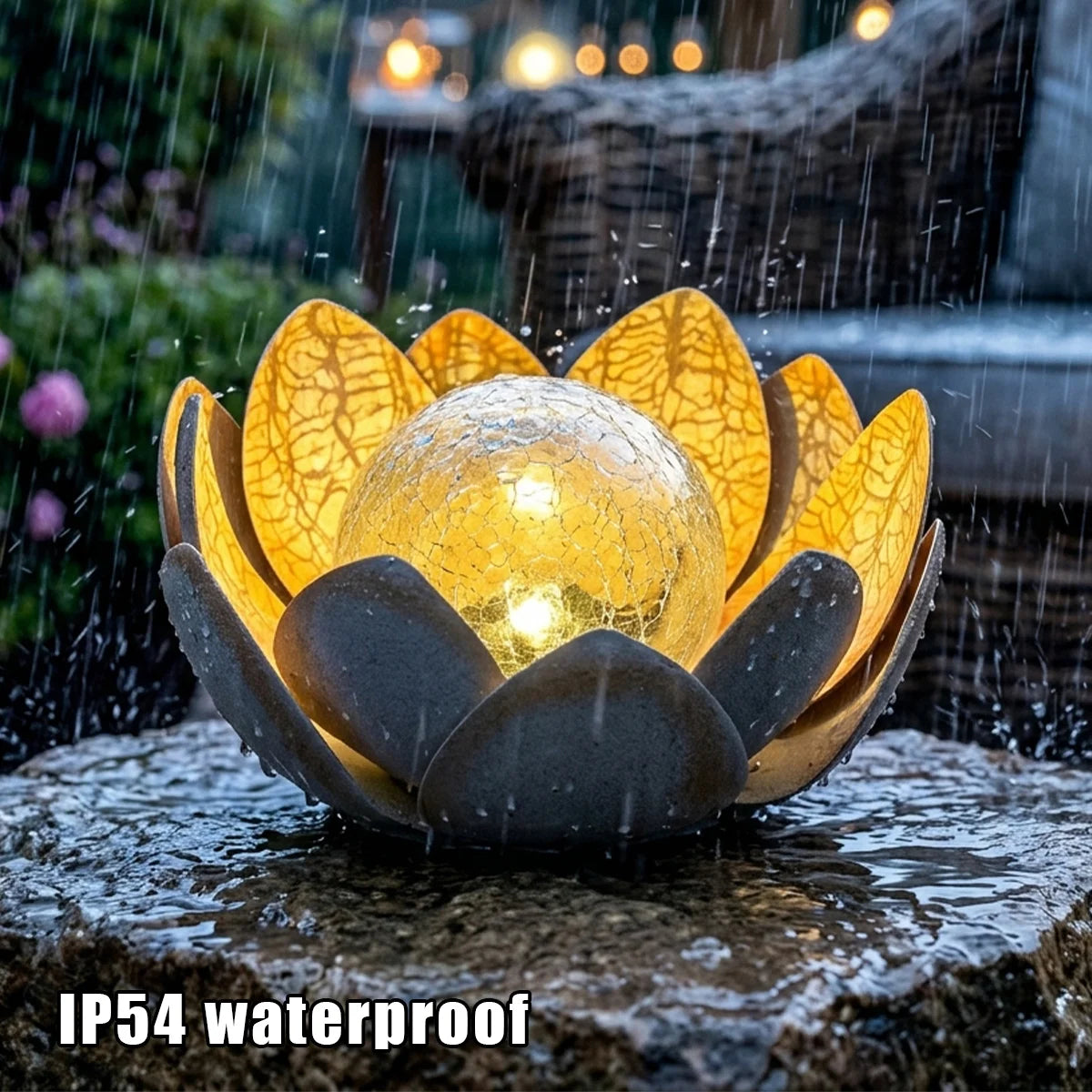 For Garden Lovers Solar Lotus Garden Light Weatherproof Outdoor Decorative Lighting Lotus with Crackle Glass Ball Solar Pathway Lawn Garden Patio Lights Lotus Home Villa Gardening Decor
