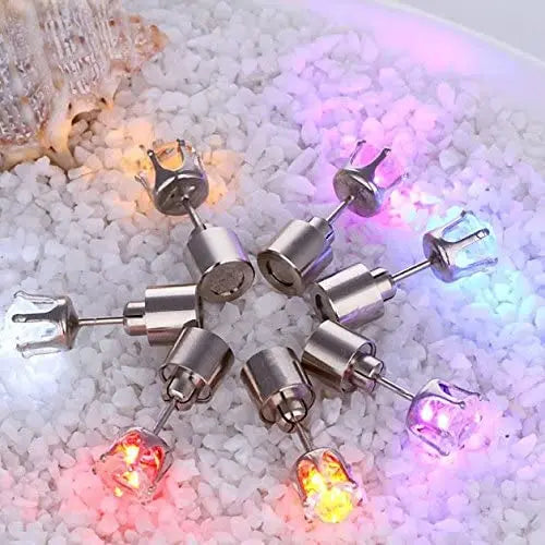 2 PCS Set 5 Colors LED Light Up Ear Stud Earrings Colorful Flashing Zircon Luminous Earring Stainless Steel Rave Festival Party Night Club Dancing Bling Ear Ring Studs Jewelry Accessories