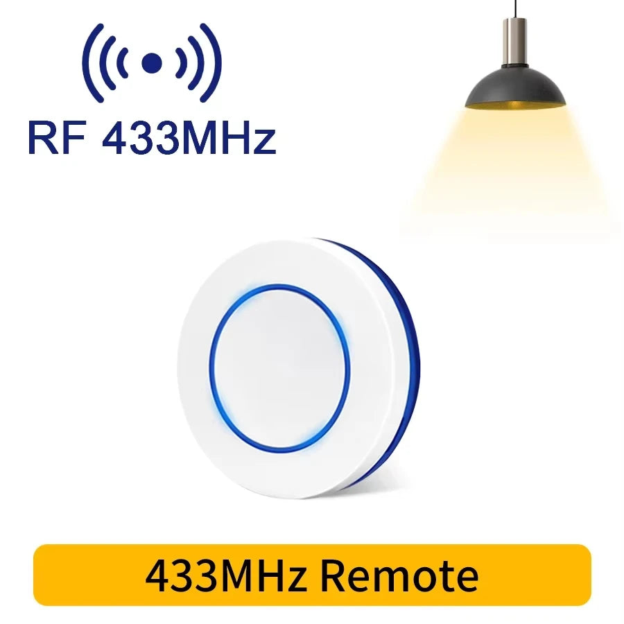 1 Receiver + 2 Remote Control Set RF 433MHz Wireless  10A Relay Receiver Remote Control Light Switch 220V 110V Mini Round Button Wall Panel Switch For LED Lamp