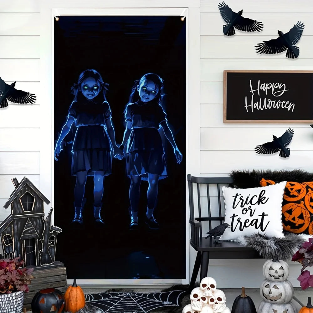 Halloween Horror Double Female Ghost, Door Panels, Room Decorations, Party Hanging Banners, Holiday Decorations