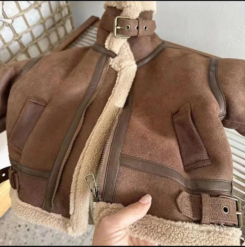 4-6 Years Old Children Leather Velvet Warm Jackets Fashion Baby Kids Fleece Outwear Korean Boys Girls Zipper Thickness Suede Coat Winter Warm Jackets Kids Apparel Winter Clothes Supplies