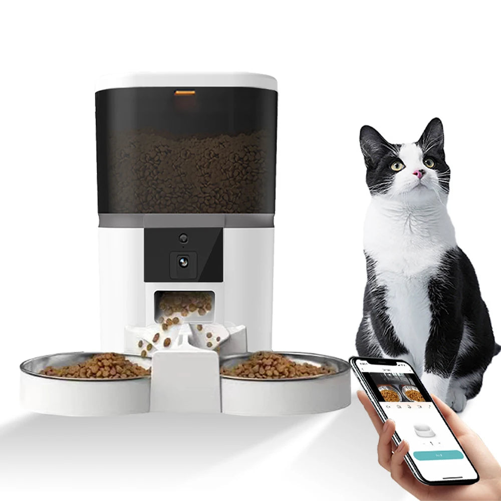 NEW Arrivals 4L Double Bowl Timing Feeder APP Smart Pet Feeder Dog Food Automatic Dispenser with Camera Suitable for Small Cats and Dogs Remote Feeding Accessories Pets Supplies