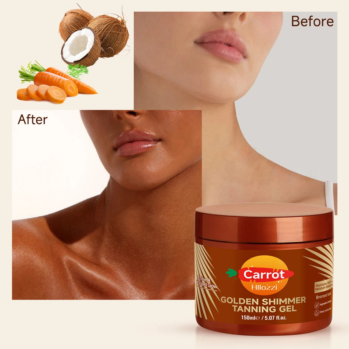 150ml-5.07fl.Oz Carrot Gold Flash Intense Tanning Gel  Accelerates tanning | Non-Greasy Waterproof Rich in Carrot Vitamin E Beach Sun Protection Women Skin Care Supplies Korean Products