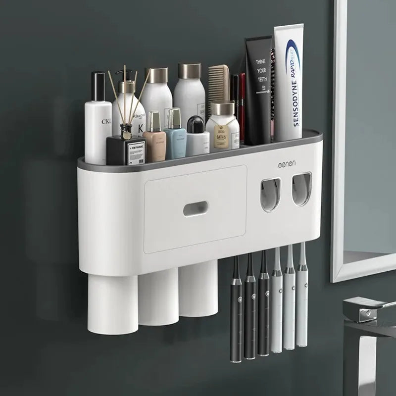 NEW 1Pcs Pink/Black/Gray Color Wash Set  Automatic Toothpaste Squeezer Cups Gargle Cup  Punch-Free Toothbrush Cup Holder Storage Rack Bathroom Products Home Accessories